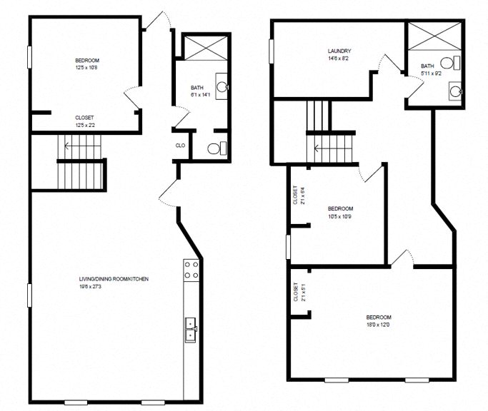 Floor plan for 3 beds, 2 baths, 1452 sqft